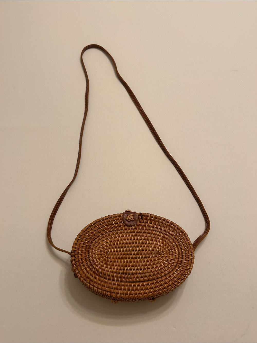 Handwoven Oval Crossbody Bag in Brown
